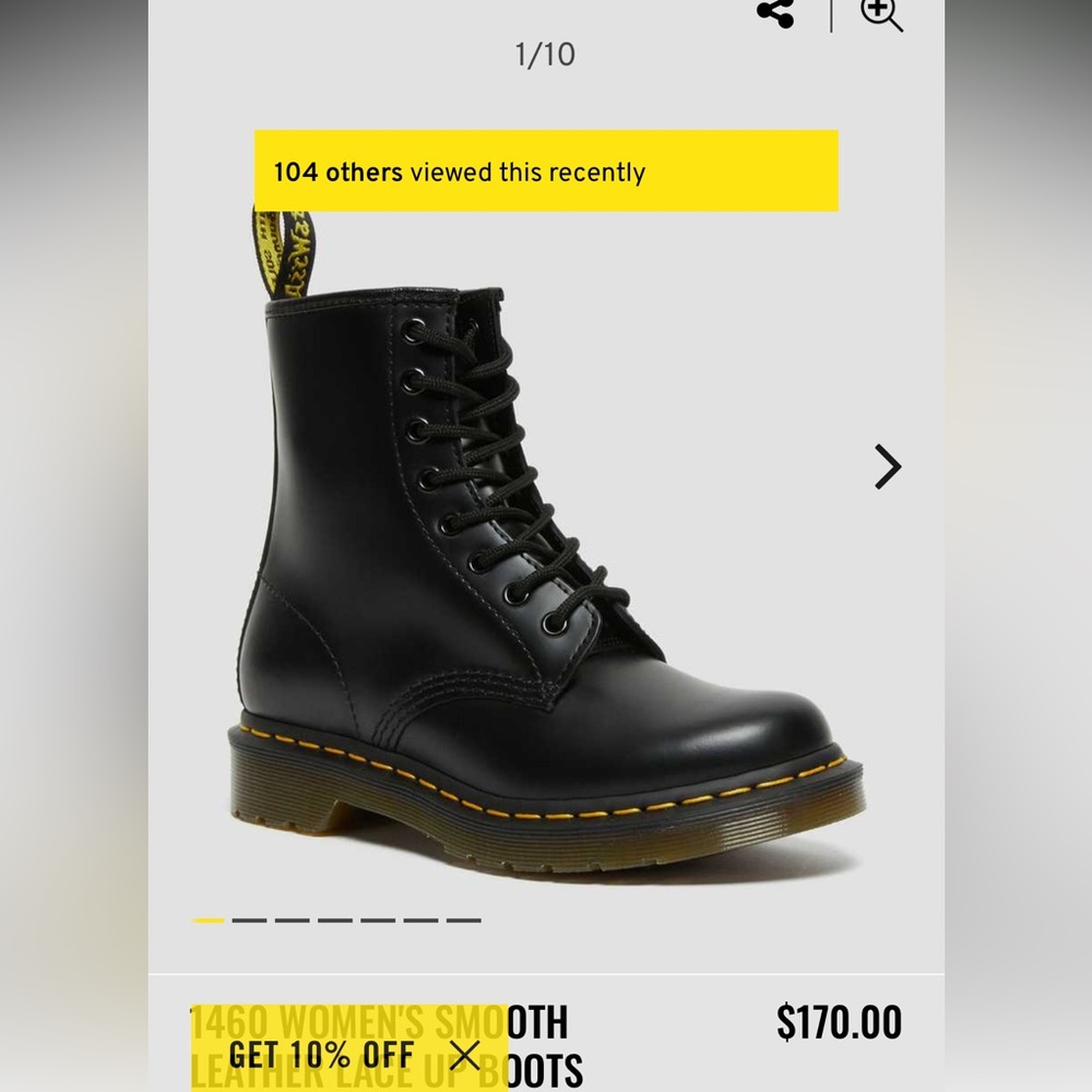 Dr. Martens: 1460 Women’s Smooth Leather Lace Up Boots- Size 6 - Color: Black